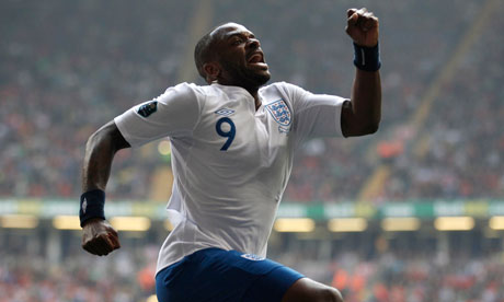 England striker Darren Bent celebrates goal