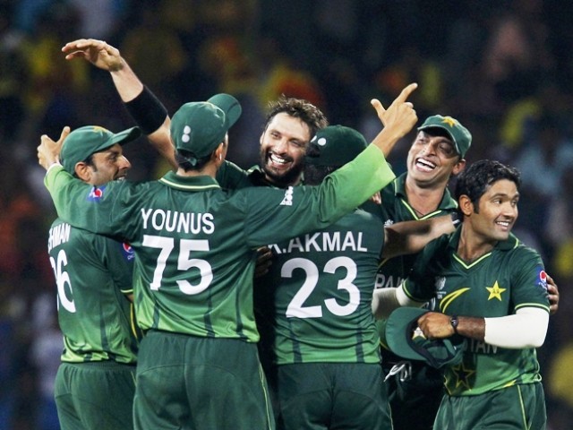 Pakistan captain Shahid Afridi celebrates wicket