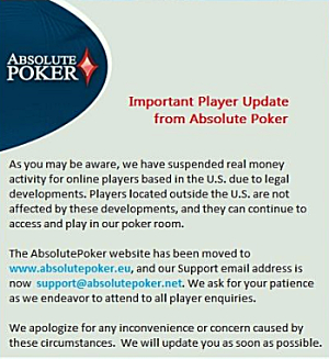 Absolute Poker notice in poker news