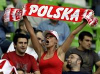 Polish female soccer fan celebrates