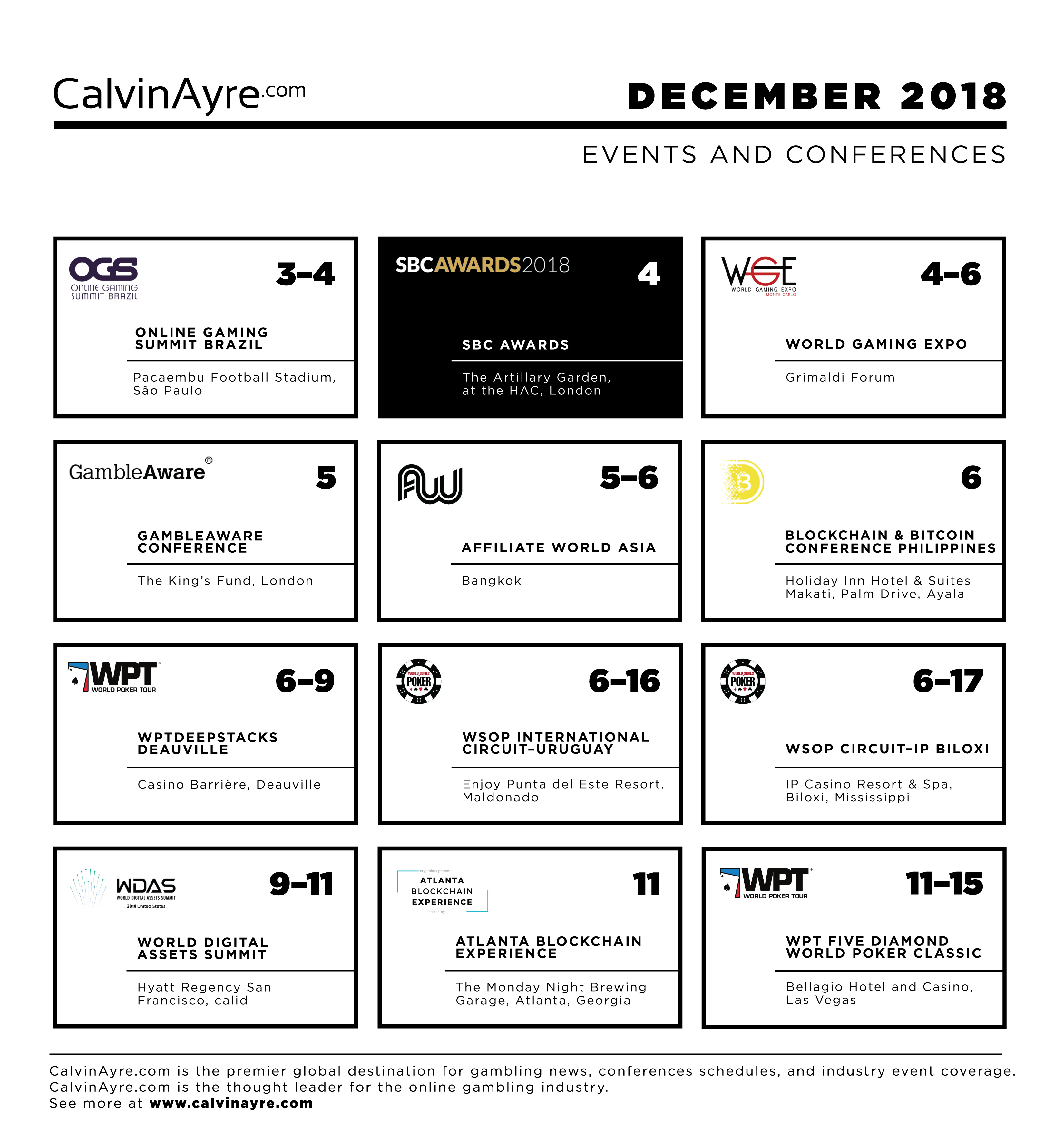 CalvinAyre.com December 2018 featured conferences & events