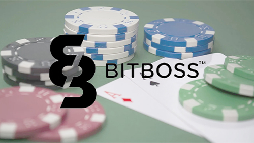 bitboss logo with poker background