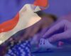 Dutch flag with poker cards held on the background