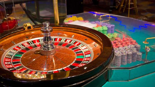 Casino with wheel and chips