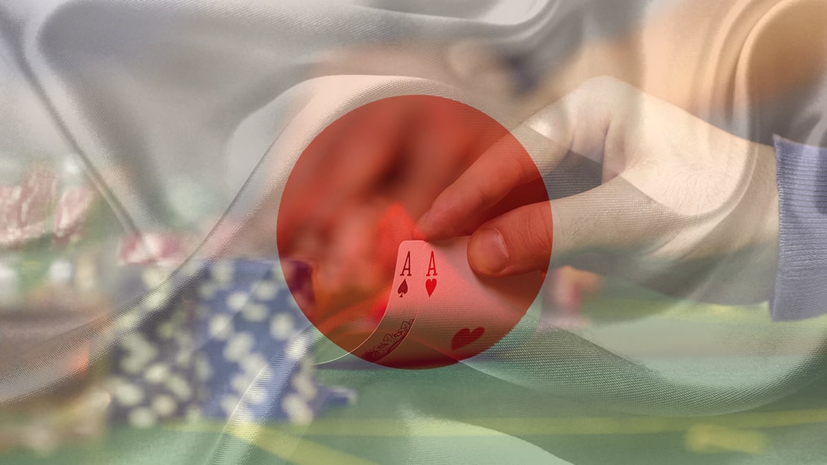 Japanese flag over a picture of a hand