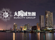 Suncity group logo with Manila city on the background