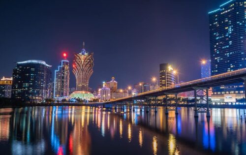 Night view of Building and the skyline with casino of Macau,China