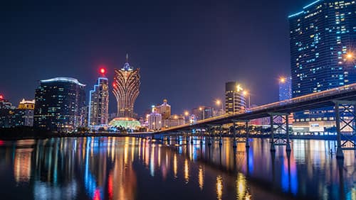 Night view of Building and the skyline with casino of Macau, China