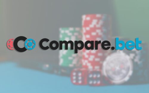 Comparebet logo with chips and a dice at the background