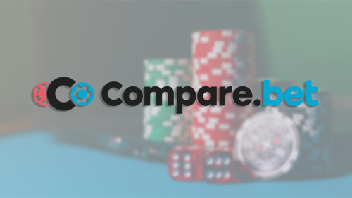 Comparebet logo with chips and a dice at the background