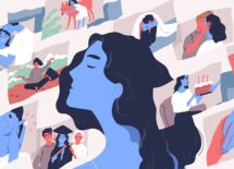 Beautiful young woman and scenes from her life. Concept of positive and negative life experiences