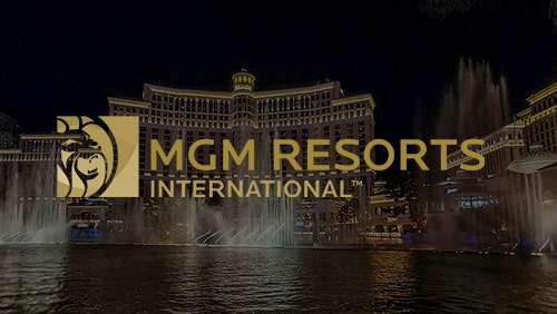 Logo of MGM resorts with Las Vegas on the background