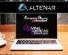 Logos of Altenar, European Gaming Meetups and Gaming America Meetups flashed on a laptop