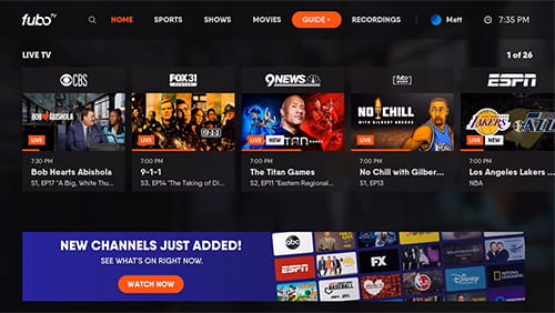 FuboTV online interface