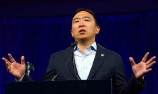 Andrew Yang speaking at the Democratic National Convention summer session in San Francisco, California