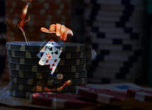 card dealer with poker chips background