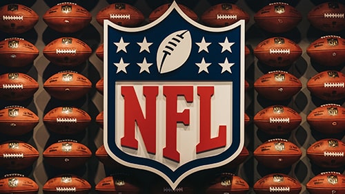 Rows of american football balls in NFL