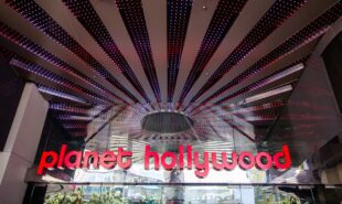 Exterior entrance of the Planet Hollywood Casino and Resort on the strip in Las Vegas