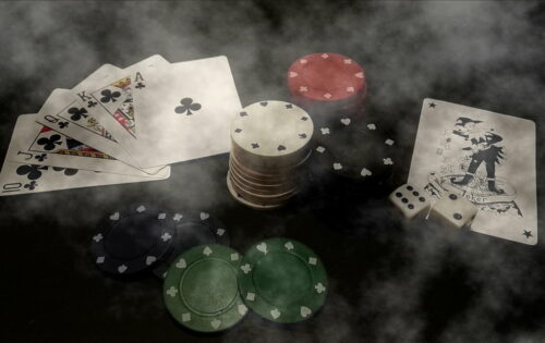 Foggy table with casino gaming materials