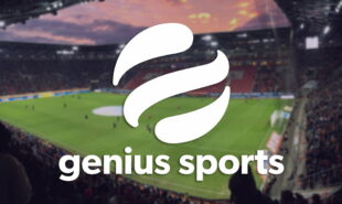 Genius sport logo, sports arena background