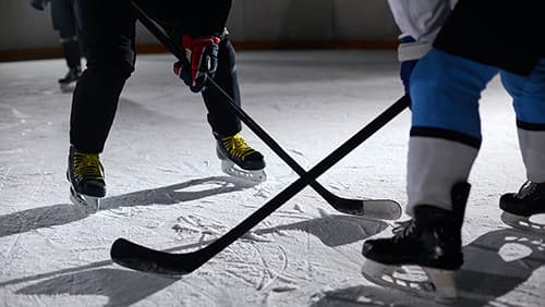 Two hockey players stand off